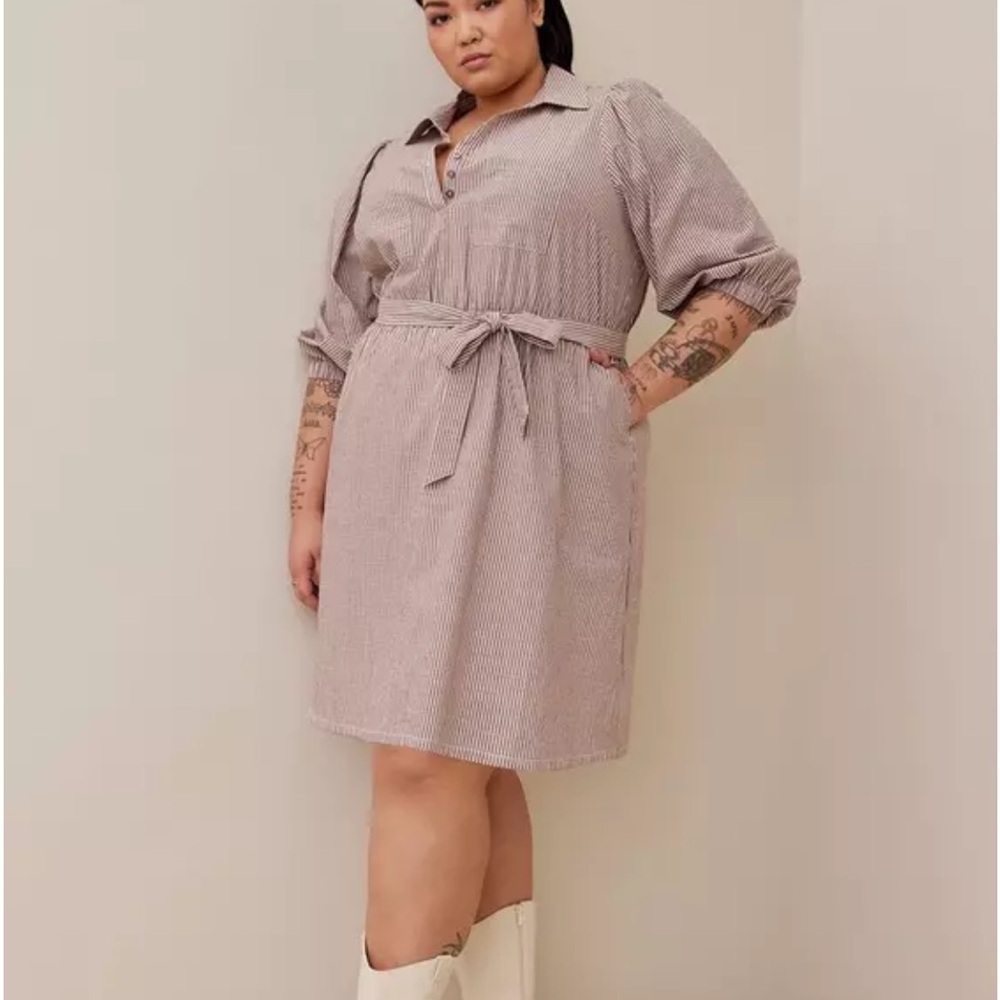 Torrid Women’s Mini Cotton Poly Blouson Sleeve Shirt Dress Stripes Size 3X